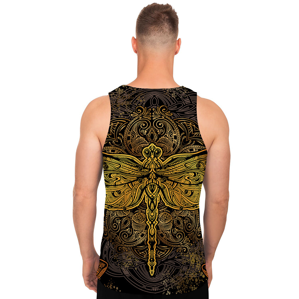 Gold Boho Dragonfly Print Men's Tank Top