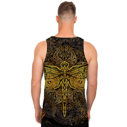Gold Boho Dragonfly Print Men's Tank Top