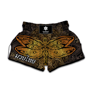 Gold Boho Dragonfly Print Muay Thai Boxing Shorts