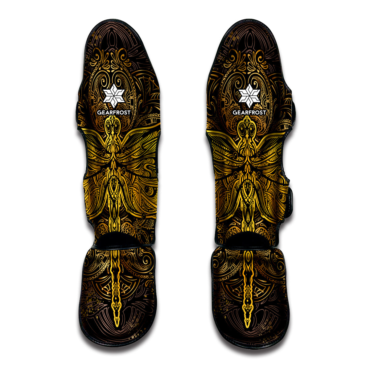 Gold Boho Dragonfly Print Muay Thai Shin Guard