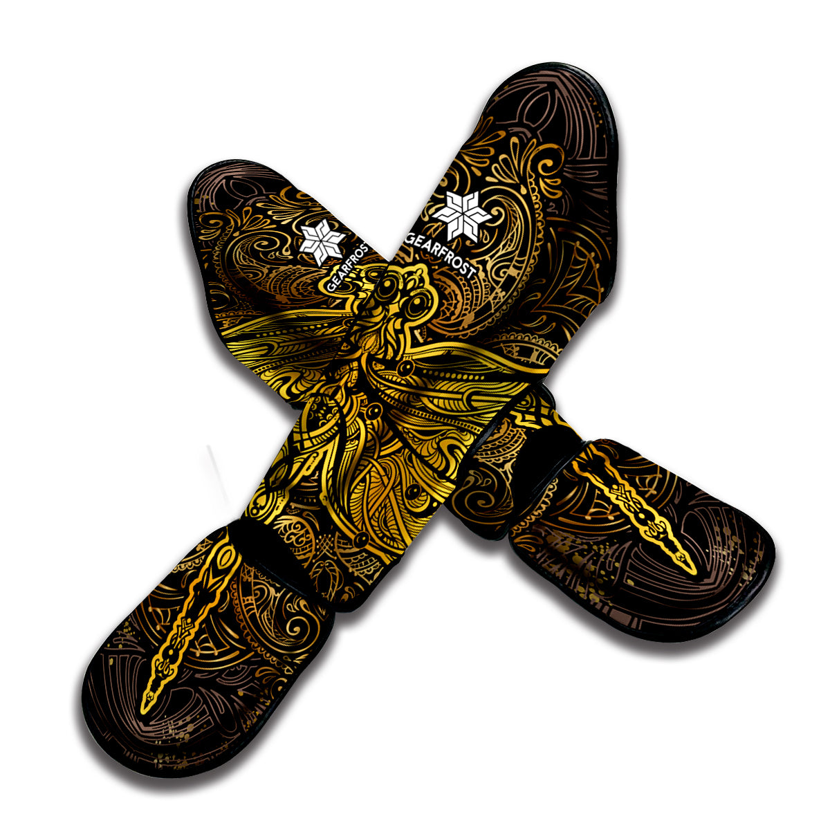 Gold Boho Dragonfly Print Muay Thai Shin Guard