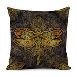Gold Boho Dragonfly Print Pillow Cover