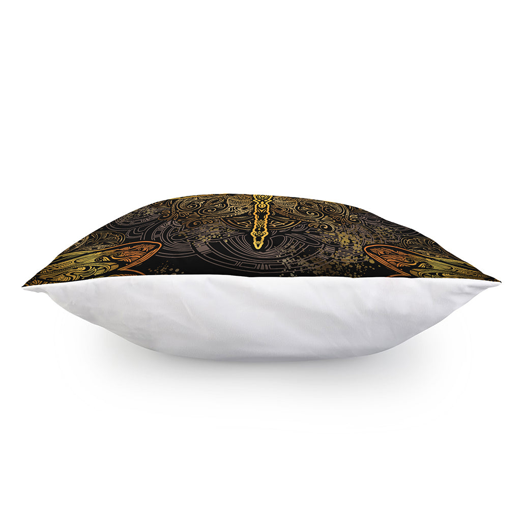Gold Boho Dragonfly Print Pillow Cover