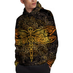 Gold Boho Dragonfly Print Pullover Hoodie
