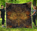 Gold Boho Dragonfly Print Quilt