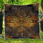 Gold Boho Dragonfly Print Quilt