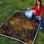 Gold Boho Dragonfly Print Quilt