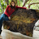 Gold Boho Dragonfly Print Quilt