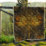 Gold Boho Dragonfly Print Quilt