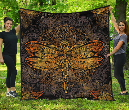 Gold Boho Dragonfly Print Quilt