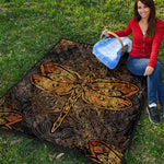 Gold Boho Dragonfly Print Quilt