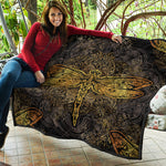 Gold Boho Dragonfly Print Quilt