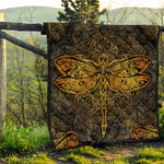 Gold Boho Dragonfly Print Quilt