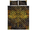 Gold Boho Dragonfly Print Quilt Bed Set