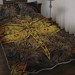 Gold Boho Dragonfly Print Quilt Bed Set