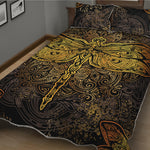 Gold Boho Dragonfly Print Quilt Bed Set