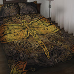 Gold Boho Dragonfly Print Quilt Bed Set