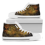 Gold Boho Dragonfly Print White High Top Shoes
