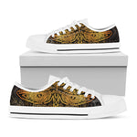 Gold Boho Dragonfly Print White Low Top Shoes