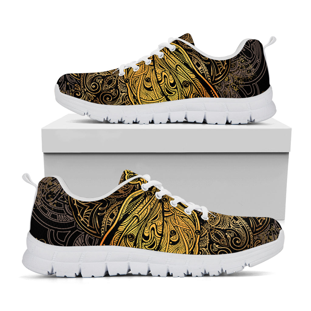 Gold Boho Dragonfly Print White Sneakers