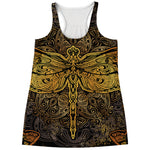 Gold Boho Dragonfly Print Women's Racerback Tank Top