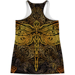 Gold Boho Dragonfly Print Women's Racerback Tank Top