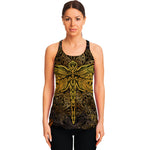 Gold Boho Dragonfly Print Women's Racerback Tank Top