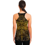 Gold Boho Dragonfly Print Women's Racerback Tank Top
