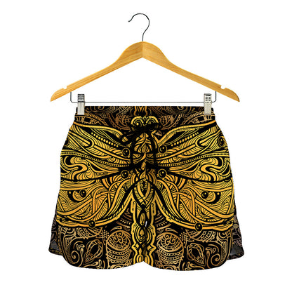 Gold Boho Dragonfly Print Women's Shorts