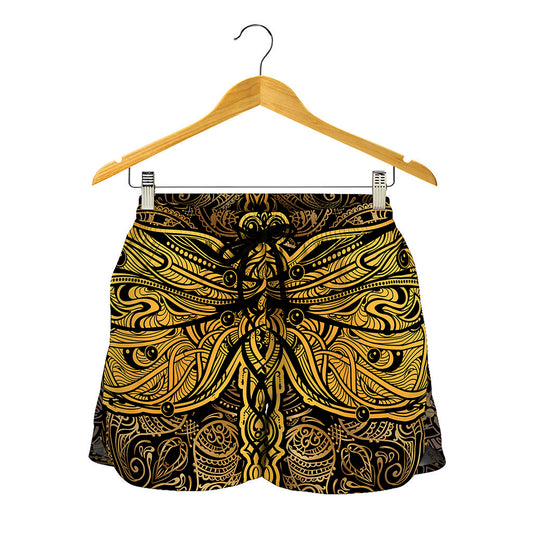 Gold Boho Dragonfly Print Women's Shorts
