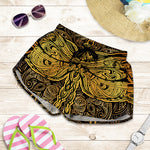 Gold Boho Dragonfly Print Women's Shorts