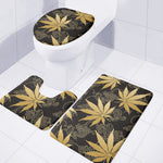 Gold Cannabis Leaf Pattern Print 3 Piece Bath Mat Set