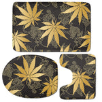 Gold Cannabis Leaf Pattern Print 3 Piece Bath Mat Set