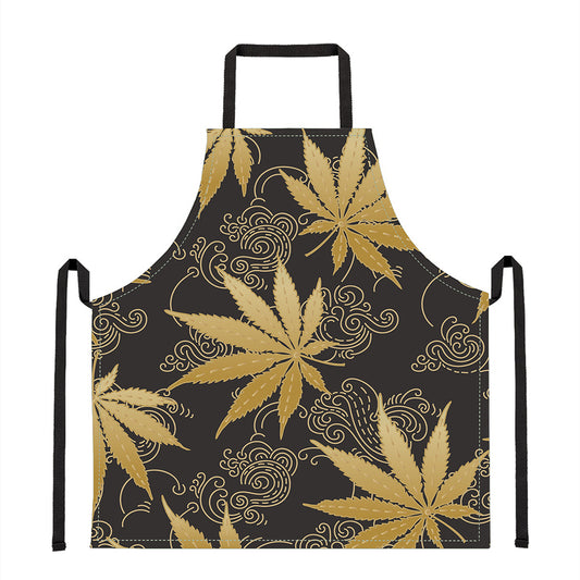 Gold Cannabis Leaf Pattern Print Apron