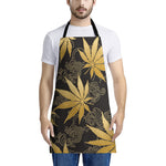 Gold Cannabis Leaf Pattern Print Apron