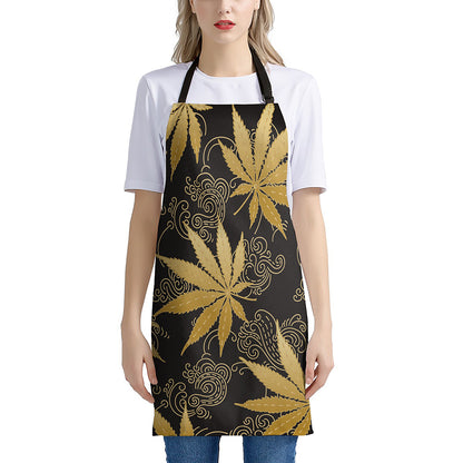 Gold Cannabis Leaf Pattern Print Apron