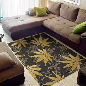 Gold Cannabis Leaf Pattern Print Area Rug