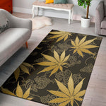 Gold Cannabis Leaf Pattern Print Area Rug