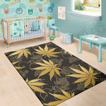 Gold Cannabis Leaf Pattern Print Area Rug