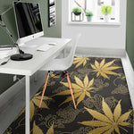 Gold Cannabis Leaf Pattern Print Area Rug