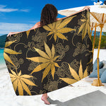 Gold Cannabis Leaf Pattern Print Beach Sarong Wrap