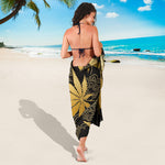 Gold Cannabis Leaf Pattern Print Beach Sarong Wrap