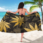 Gold Cannabis Leaf Pattern Print Beach Sarong Wrap