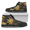 Gold Cannabis Leaf Pattern Print Black High Top Shoes