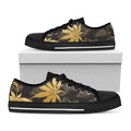 Gold Cannabis Leaf Pattern Print Black Low Top Sneakers