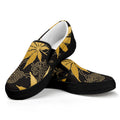 Gold Cannabis Leaf Pattern Print Black Slip On Sneakers