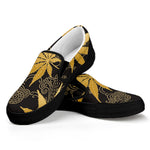 Gold Cannabis Leaf Pattern Print Black Slip On Shoes