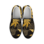 Gold Cannabis Leaf Pattern Print Black Slip On Shoes