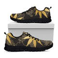 Gold Cannabis Leaf Pattern Print Black Running Shoes