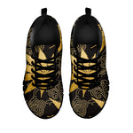 Gold Cannabis Leaf Pattern Print Black Sneakers